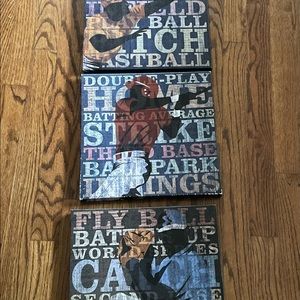 Baseball wall art canvas set. Set of 3 canvas 12x12